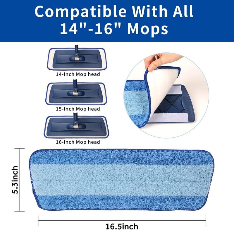 Panda Grip 16.5 inch Mop Pads Refills, 3 Pack Microfiber Reusable Replacement Mop Pads Flat Replacements Heads for Wet Or Dry Floor Cleaning and Scrubbing, Blue Cloth - Image 3